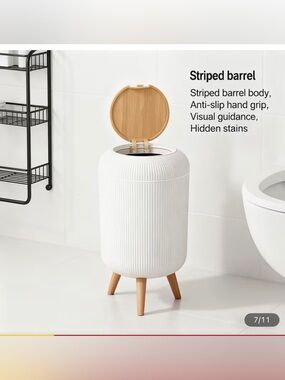 Feidash White Striped 1.8 Gal (7 L) Trash Bin Bathroom, Living Room, Bedroom
